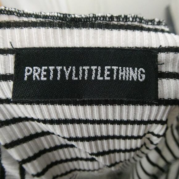 PrettyLittleThing Striped Cami Bodysuit Tank Top Snap Bottom Size 4 Black White - Picture 7 of 10